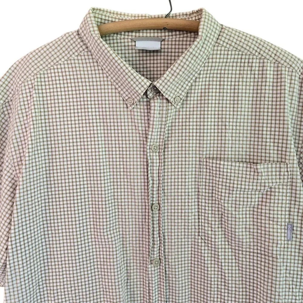 Columbia Mens XXL Beige Plaid Short-Sleeve Button-Up Shirt 100% Cotton Casual We - Picture 5 of 8